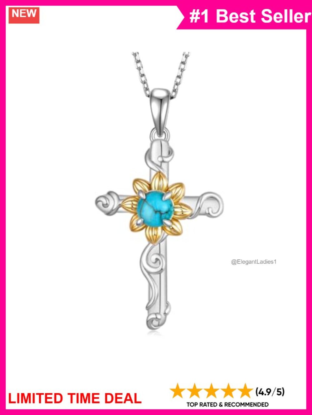 Genuine Turquoise Necklace 925 Sterling Silver Cross Pendant Boho Western
